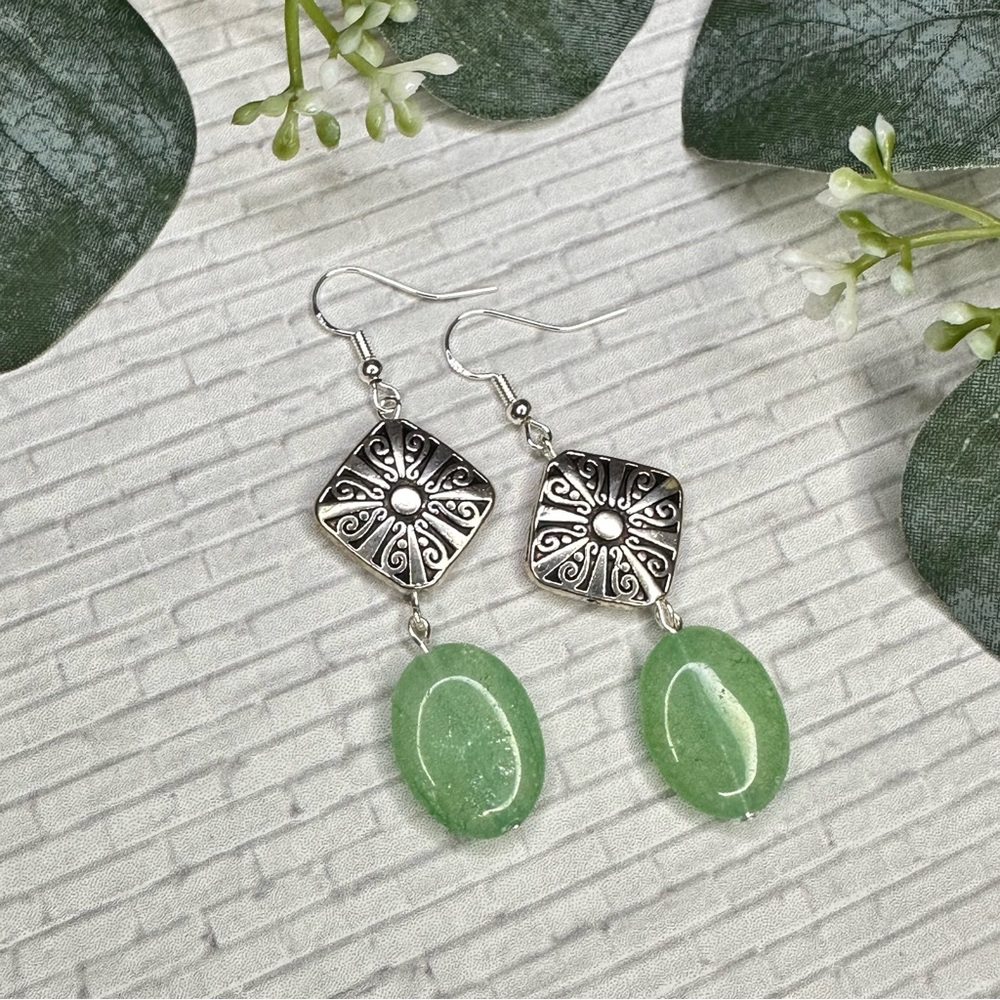 3/$25 Silver Dangle Earring with Jade Glass Beads